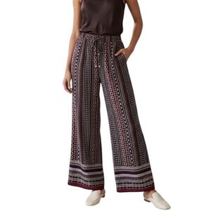 Love Wish Burgundy Bohemian Patterned Wide-Leg Palazoo Pants Large